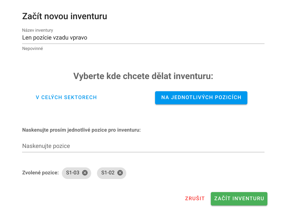 Inventura může být celého skladu, po sektorech nebo i po konkrétních pozicích.