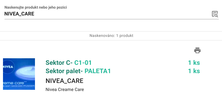 Karta produktu s pozicemi