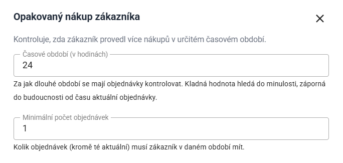 Upozornění na duplicitní objednávku klienta za X hodin